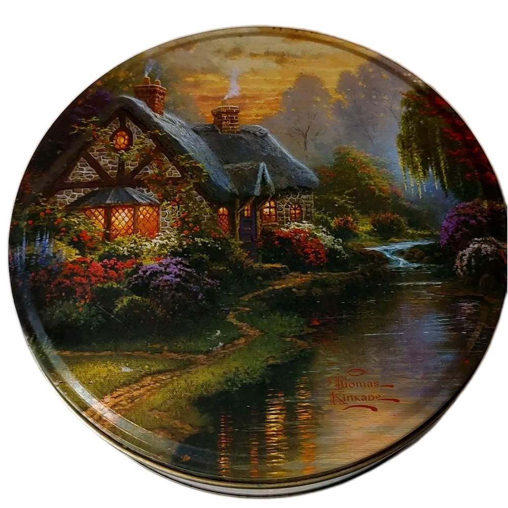 Thomas‎ Kinkade Decorative Tin Canister Quiet Evening 6.5 in Cottage Core